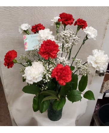 Dozen Red & White Carnations in Croton On Hudson, NY | Marshall's at Cooke's Flowers Dozen Red & White Carnations in Croton On Hudson, NY | Marshall's at Cooke's Flowers