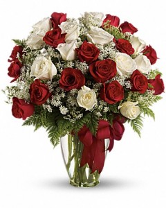 24 Red & White Long Stemmed Roses 