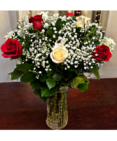 Dozen Red & White Roses 