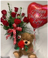 Dozen Rose Package Bear and Balloon Roses in Spring, Texas | TOWNE FLOWERS