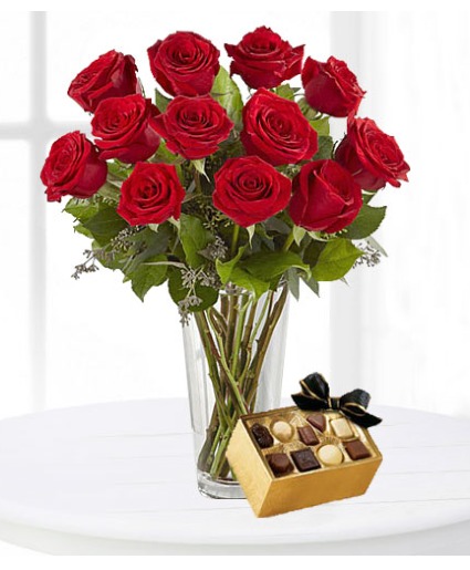 Shop Special Dozen Roses and Box of Chocolates 