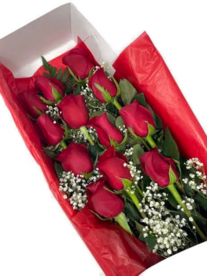 Dozen Roses & Baby's Brearth Rose Bouquet Boxed