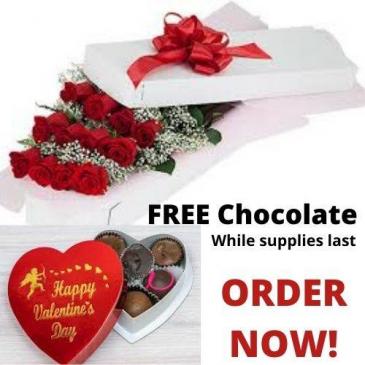 Dozen Roses Boxed FREE Chocolate