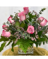 Dozen Roses in a Low Vase 