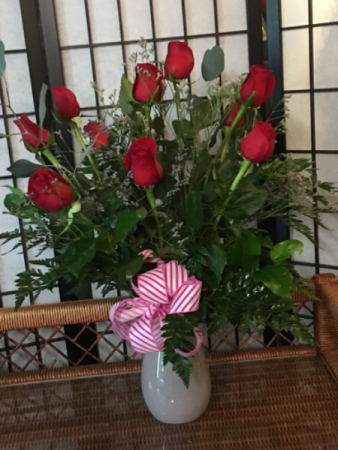 Dozen Roses in a premium colored vase  Roses 
