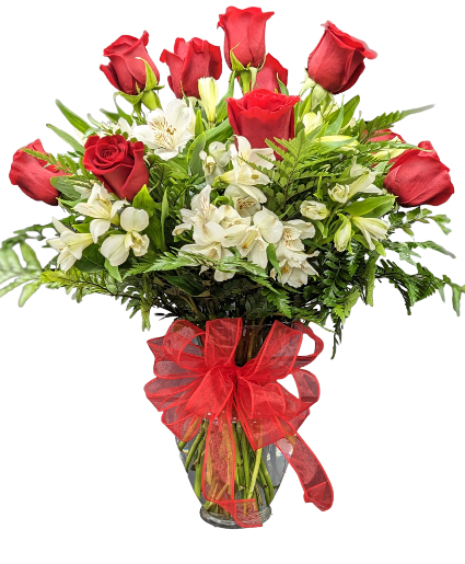 One Dozen  RED Roses with Alstromeria 