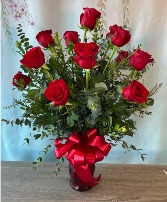 Dozen Roses With Assorted Greenery 