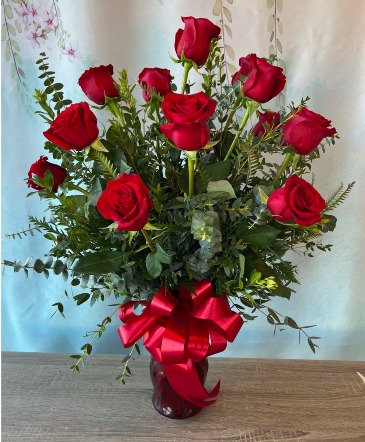 Dozen Roses With Assorted Greenery  in Riverside, CA | The Flower Alley