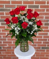 Dozen Roses with baby breath 