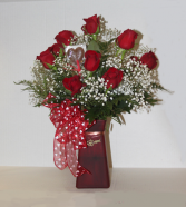 Dozen Premium Red Roses /FREE Box of Chocolates Dozen Roses,Babys Breath, Greens, Free Box of Chocolates