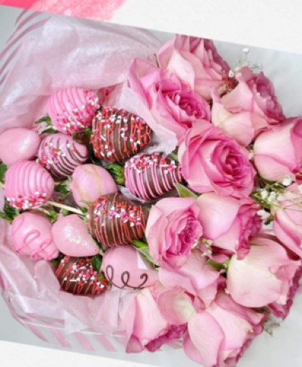 Dozen Roses with Chocolate covered Strawberries Valentines