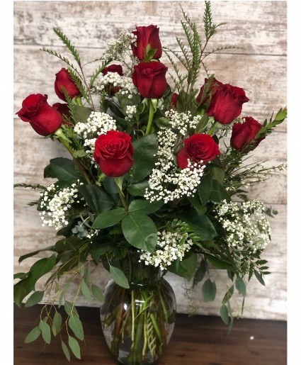 Dozen Roses with Fill Flowers Fresh Arrangement 