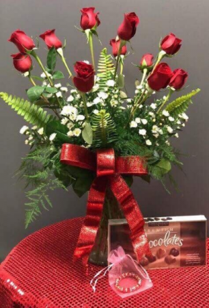 Dozen Roses With FREE Box of Chocolates and a FREE Ermish inspired Bracelet