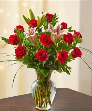 Dozen Roses with Lilies 