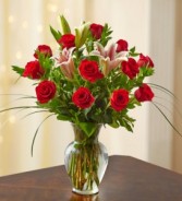 Dozen Roses with Stargazer Lilies 