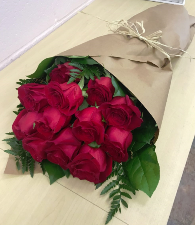 Dozen Roses Wrapped Cuts, no vase
