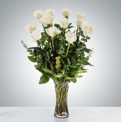 12 Long Stemmed White Roses 