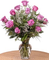 One Dozen ultimate Lavender Roses  Vase