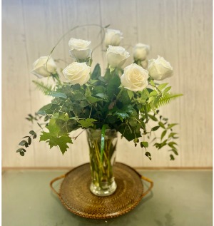 Dozen White Rose  Vase Arrangement