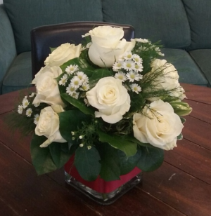 Dozen White Roses Cube Vase Arrangement in Bluffton, SC | BERKELEY FLOWERS & GIFTS Dozen White Roses Cube Vase Arrangement in Bluffton, SC | BERKELEY FLOWERS & GIFTS