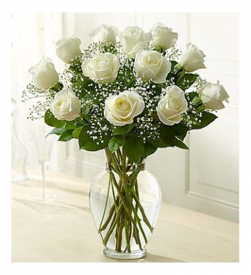 dozen white roses in vase in Lebanon, NH | LEBANON GARDEN OF EDEN FLORAL SHOP