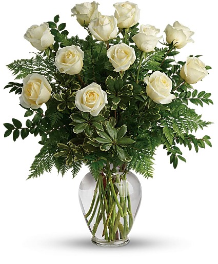 Sorority Dozen White Dozen White Roses with Greenery
