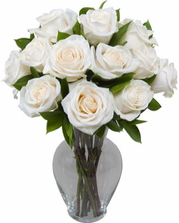 Dozen White Roses Vase Arrangement In North Bay On Rose Bowl