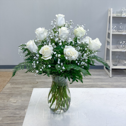 Dozen White Roses Vase Arrangement