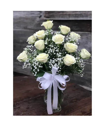 Dozen White Roses Vased Rose Arrangement