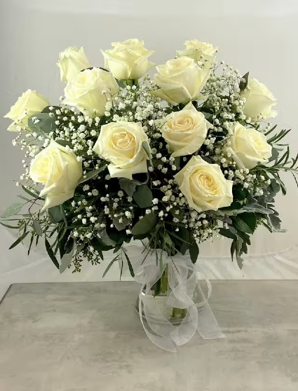 DOZEN WHITE VALENTINE ROSES VALENTINES DAY ARRANGEMENT