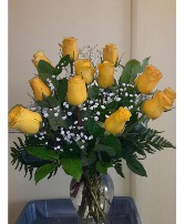 Dozen Yellow Roses Vase Arrangement