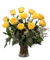 Dozen Yellow Roses Vased Arrangement