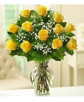 Dozen Yellow Roses Vased Rose Arrangement