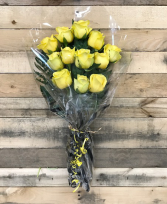 DOZEN YELLOW ROSES WRAPPED BOUQUET