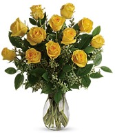 DOZEN YELLOW VALENTINES DAY ROSES VALENTINES DAY ARRANGEMENT