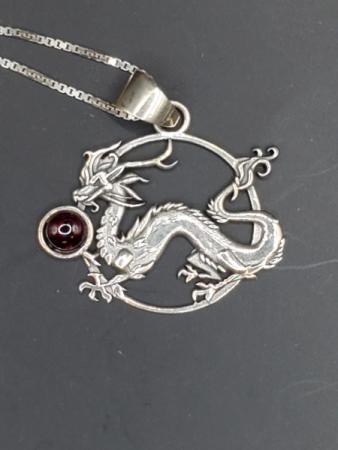 Dragon Pendant Eastern with Garnet Sterling Jewelry