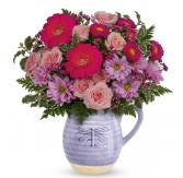 Whimsical Pinks Dragonfly Bouquet by Teleflora Ceramic Pitcher