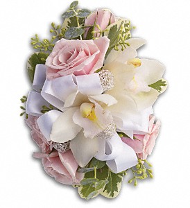Dreamy Pink Wristlet T196-4a Pink Spray Roses and orchids in Fort Worth, TX | DAVIS FLORAL DESIGNS