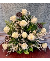 Dried flower with Dozen Roses Tray Centerpiece  (LGOE)