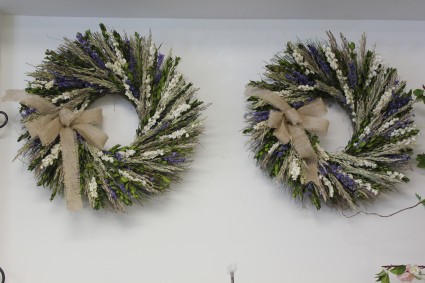 Dried Lavender and Cream Larkspur Wreath SALE one wreath left--REG--$69.95