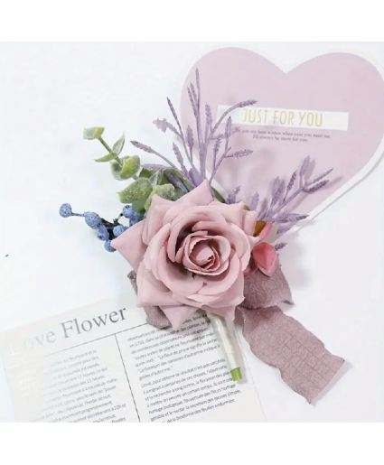 Dusty Pink Rose with Blueberries Boutonniere