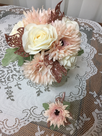 Dusty Pink Silk Handheld with Boutonniere colors can vary.