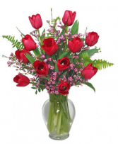 Dynamic Duo Red Tulips and Waxflower