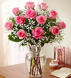  One Dz Pink Roses in Vase  in Margate, FL | THE FLOWER SHOP OF MARGATE