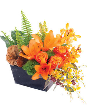 Earthy Lilies & Orchids Floral Arrangement