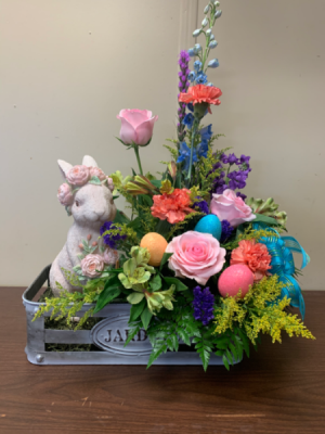 Easter Bliss Fresh Flowers with Resin Bunny