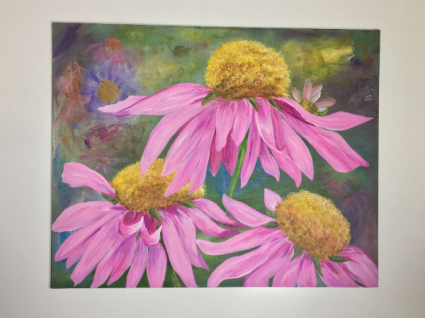 Echinacea Flowers  Acrylic on Canvas Board 
