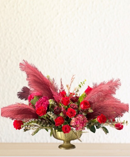 Merlot Rose & Feather Symphony:Napa Valley Elegant Luxury Floral Arrangement