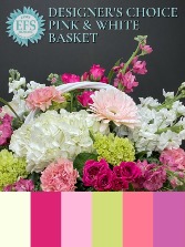 Pink & White Designer's Choice Basket Arrangement