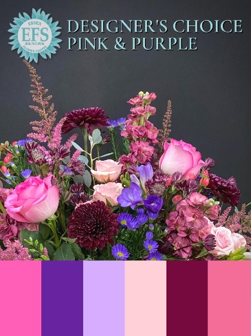 Pink & Purple Designer's Choice Arrangement in Essex, CT | ESSEX FLOWER SHOPPE & GREENHOUSE